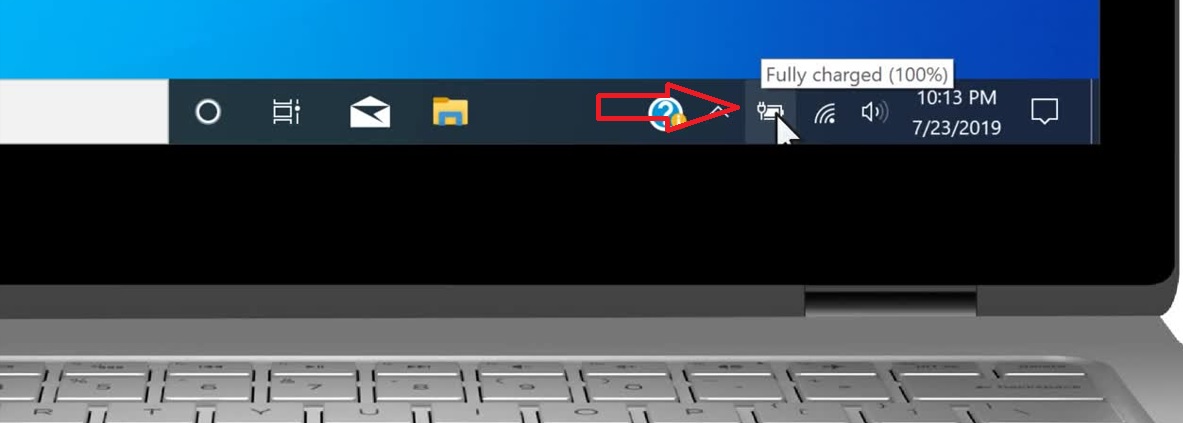 battery icon on the taskbar