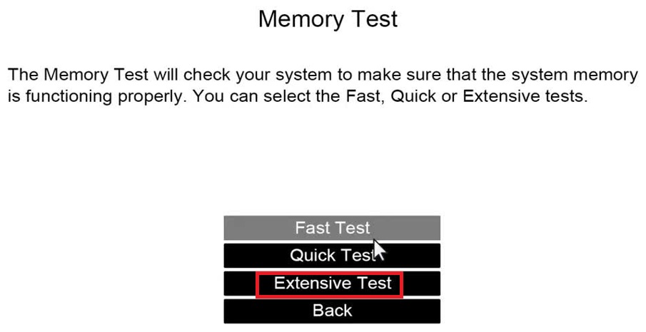Click on Extensive Test