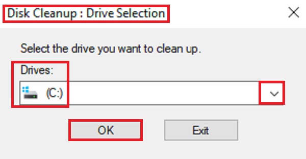 Disk Cleanup: Drive Selection