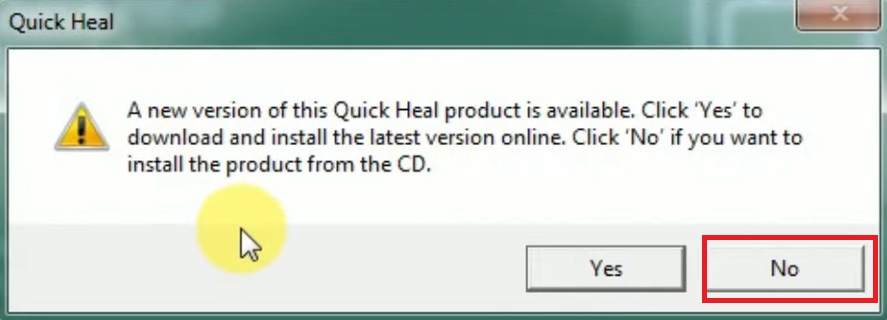 Click on No in the next window since you want to install it from the CD
