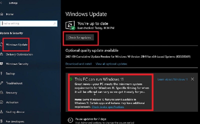 Click on Windows Update on the left panel
