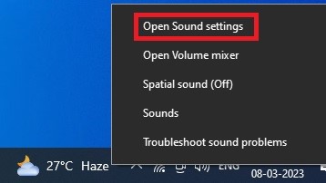 Click on Open Sound settings