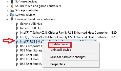 USB 3.0 host controllers Update Driver