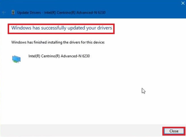 Windows has successfully updated your drivers.