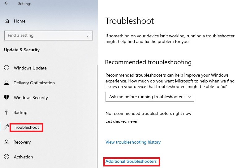 Click on Advanced troubleshooters
