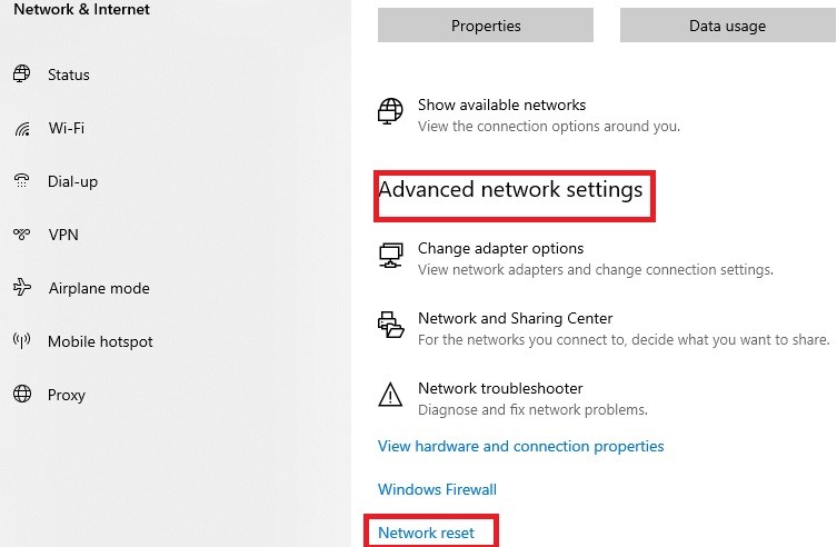 find Advanced network settings