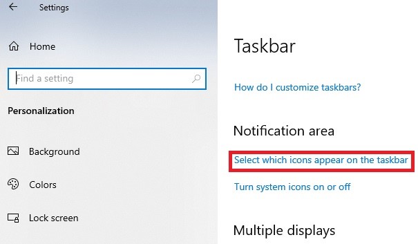 Select which icons appear on the task bar