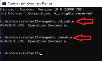 reacgentc /disable in the Command Prompt