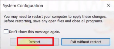 click on the Restart button
