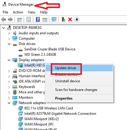 Device Manager window, right-click on the drivers