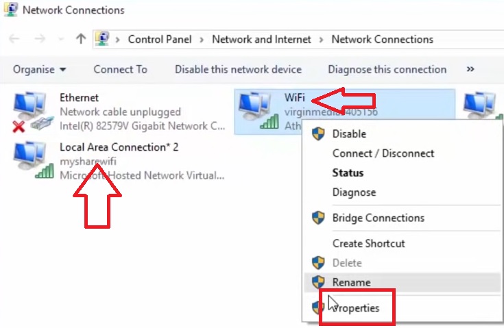 right-click on the Wi-Fi and select Properties