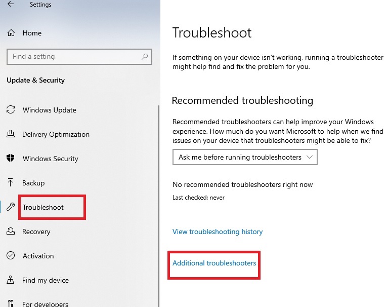 Click on Additional troubleshooters