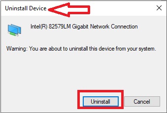 Uninstall Device confirmation window