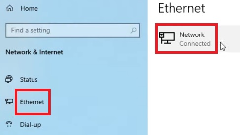 Select Ethernet from the left panel in the new window
