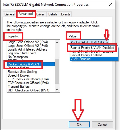 find the option Packet Priority & VLAN