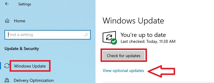 Go to the Windows Update option