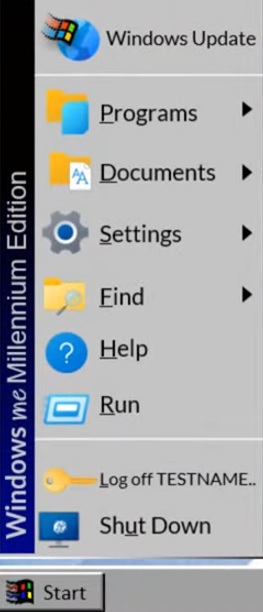 Windows Me (Millennium Edition) Start Menu