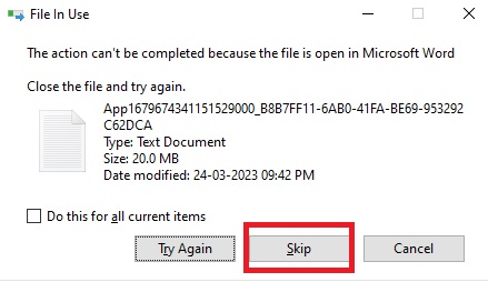 File in use skip