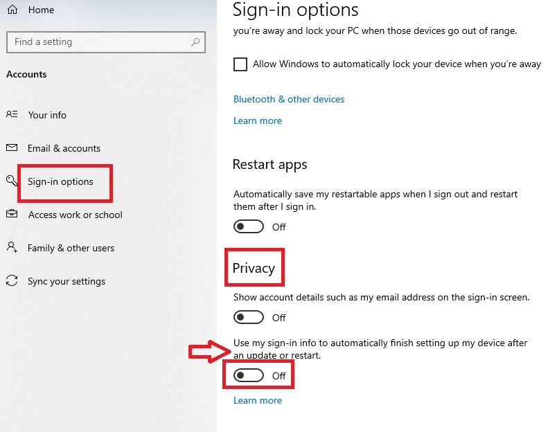 Choose Sign-in options from the left panel of the window