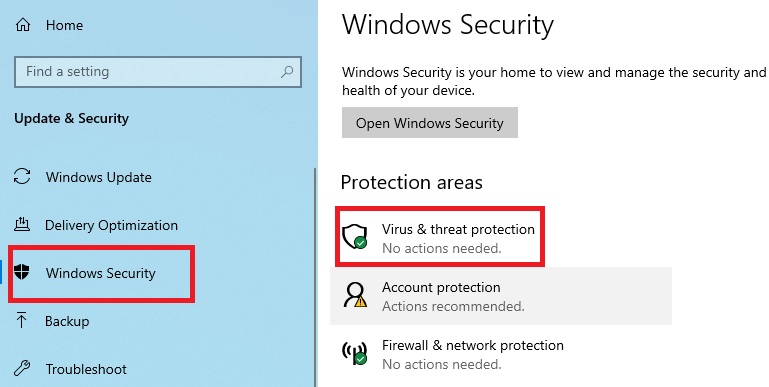 Click on Windows Security on the left side of the window