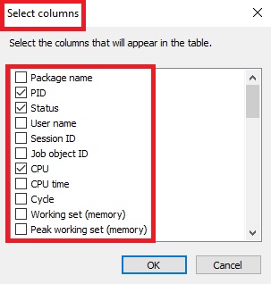 Select columns