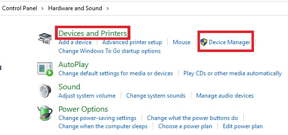 Select Device Manager from the following window under Devices and Printers