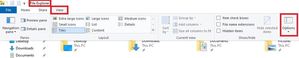 Open Control Panel From the Folder Options in File Explorer