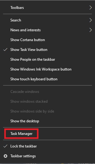 Select Task Manager and click on it