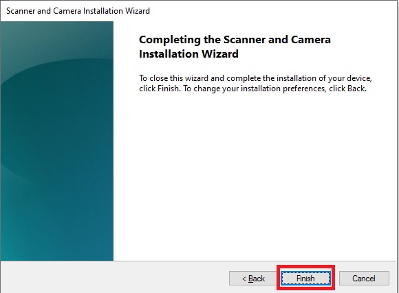 Completing the Scanner and Camera Installation Wizard