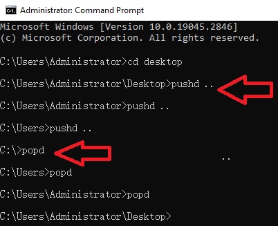 Use Pushd or Popd Command