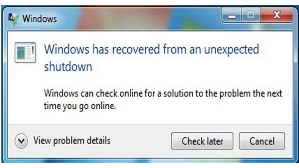 Windows Has Recovered from an Unexpected Shutdown