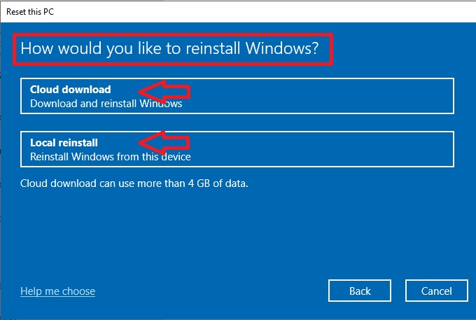 How would you like to reinstall Windows