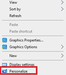 select Personalize from the drop-down menu