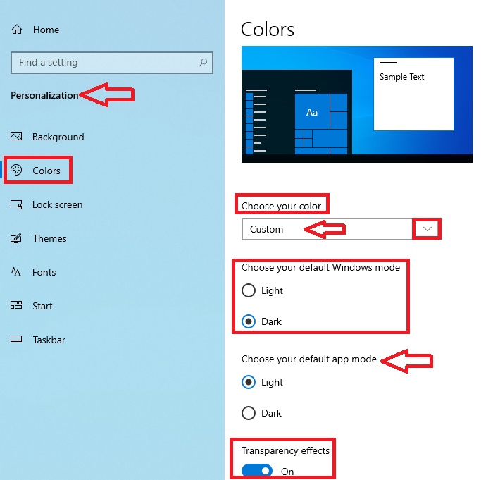 Choose Colors from the left panel of the Personalization page