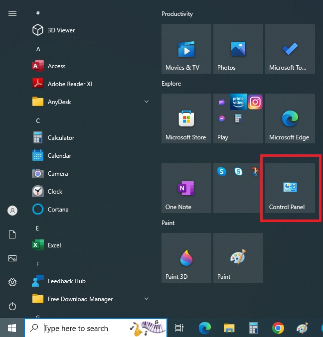 tiles section of the Start Menu