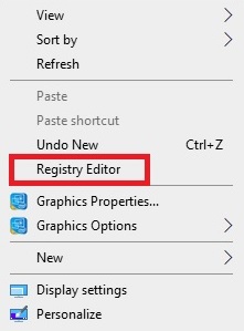 In the context menu Registry Editor key added
