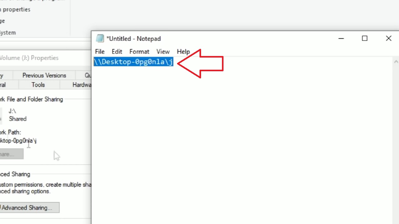 Pasting the network path on notepad