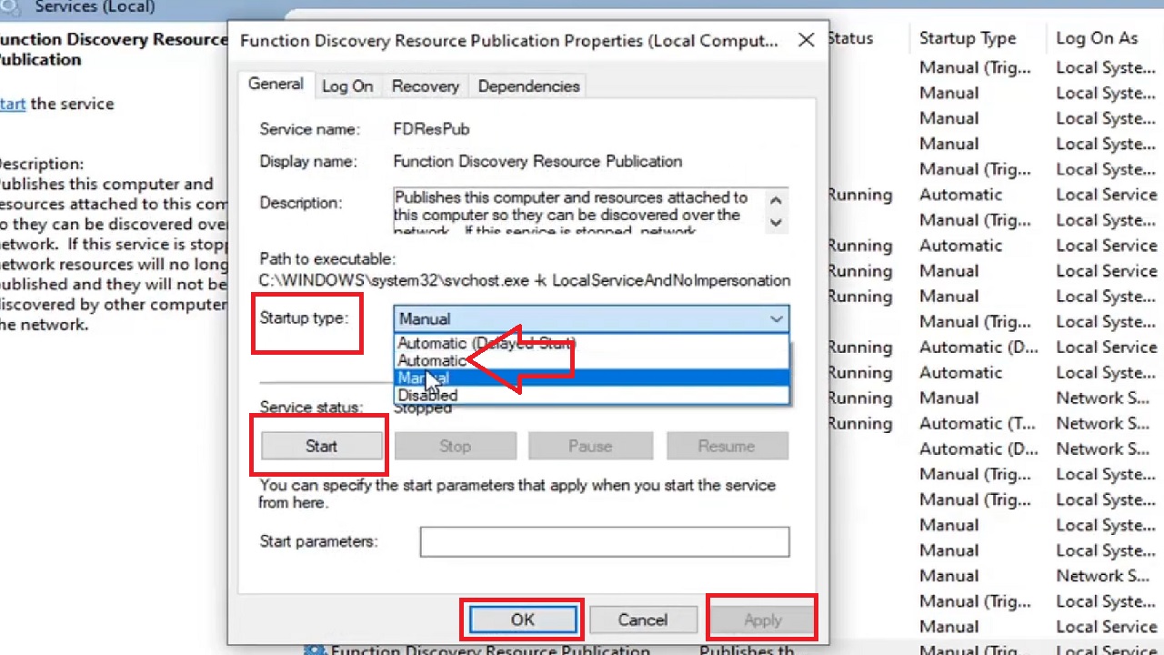 Function Discovery Resource Publication Properties window