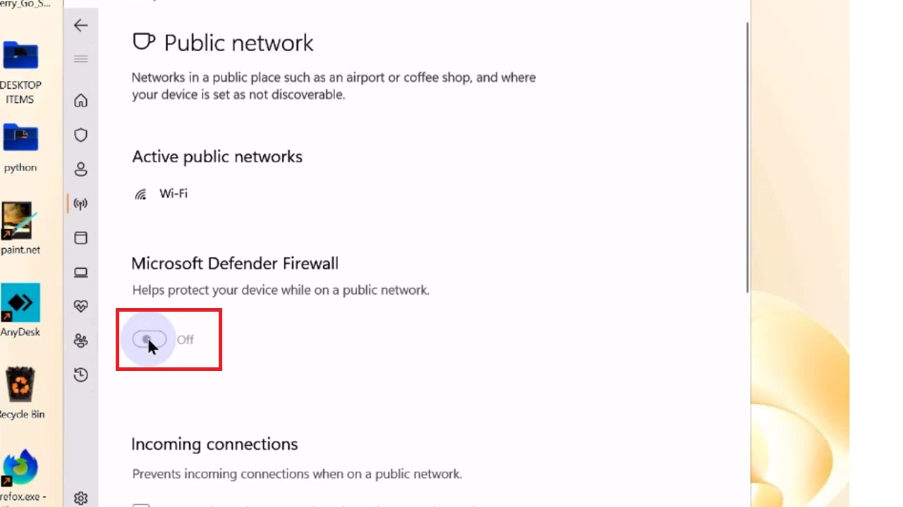 Microsoft Defender Firewall turning off