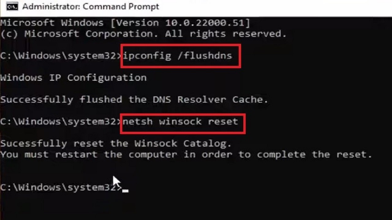 Typing the commands ipconfig /flushdns and netsh winsock reset