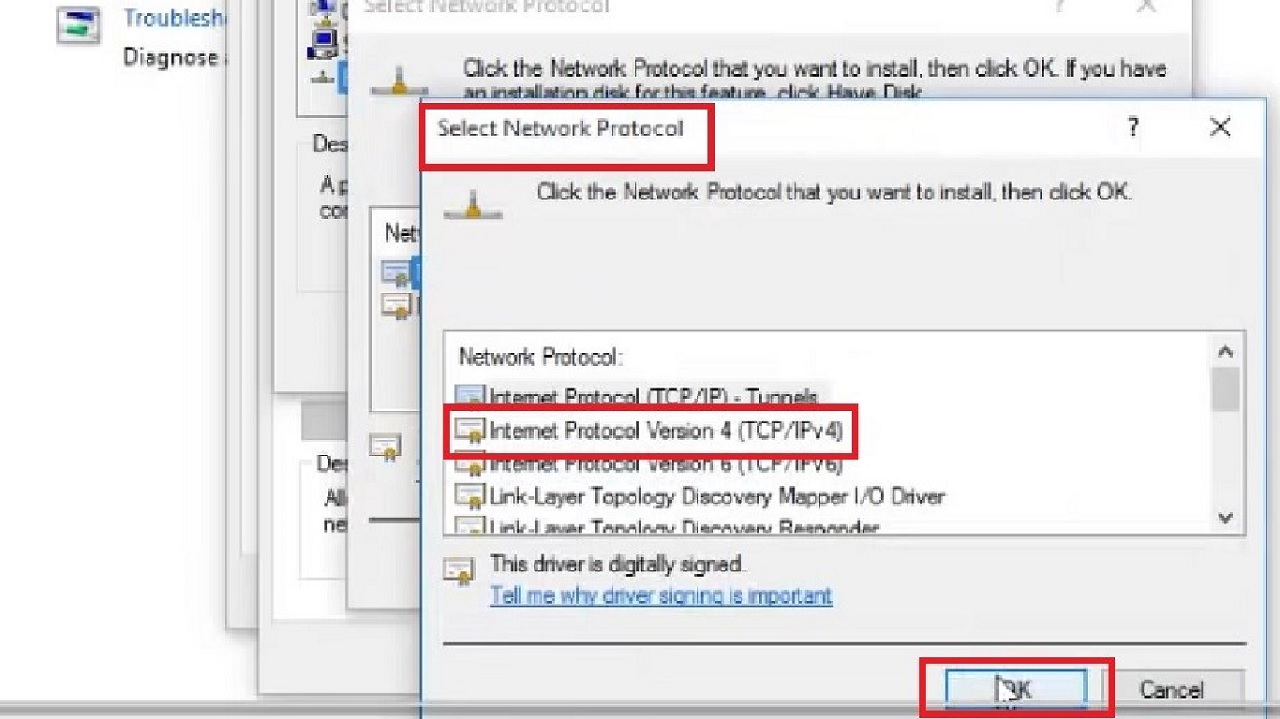 Selecting the Internet Protocol Version 4 (TCP/IPv4)