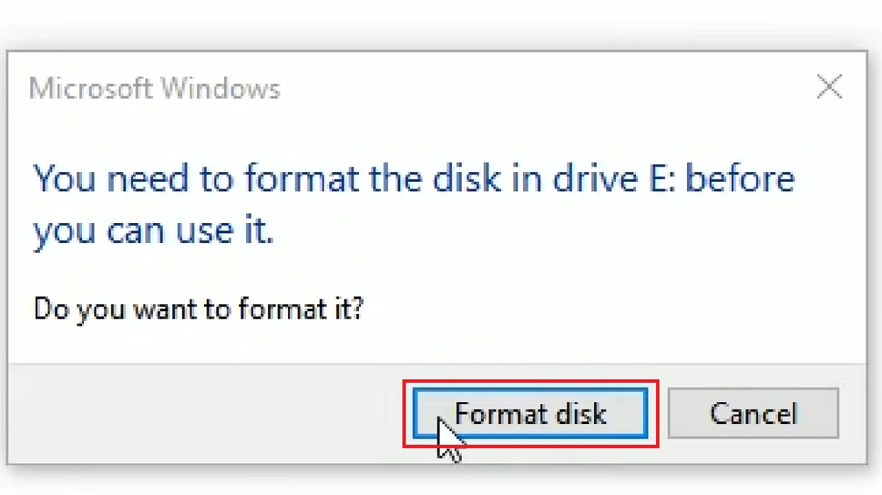 Clicking on the Format disk button
