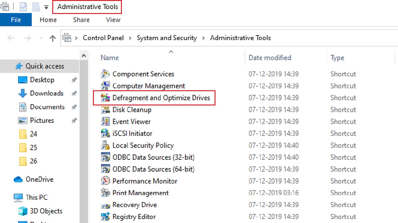 Clicking on Defragment and Optimize Drives