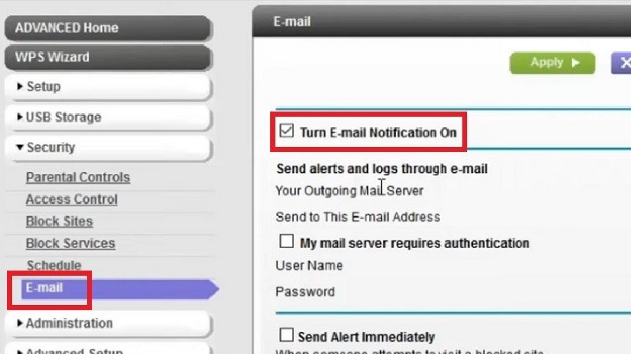 Setting the email notification feature on