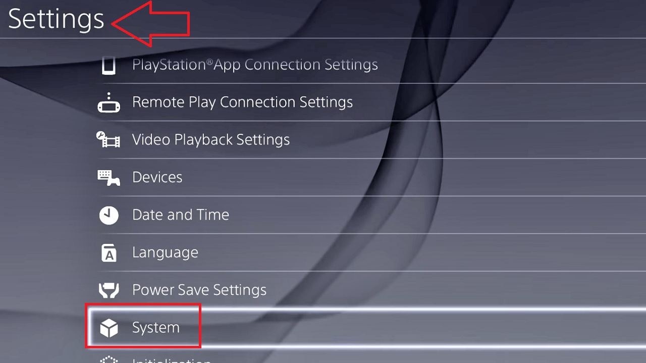 Selecting System from the Settings window