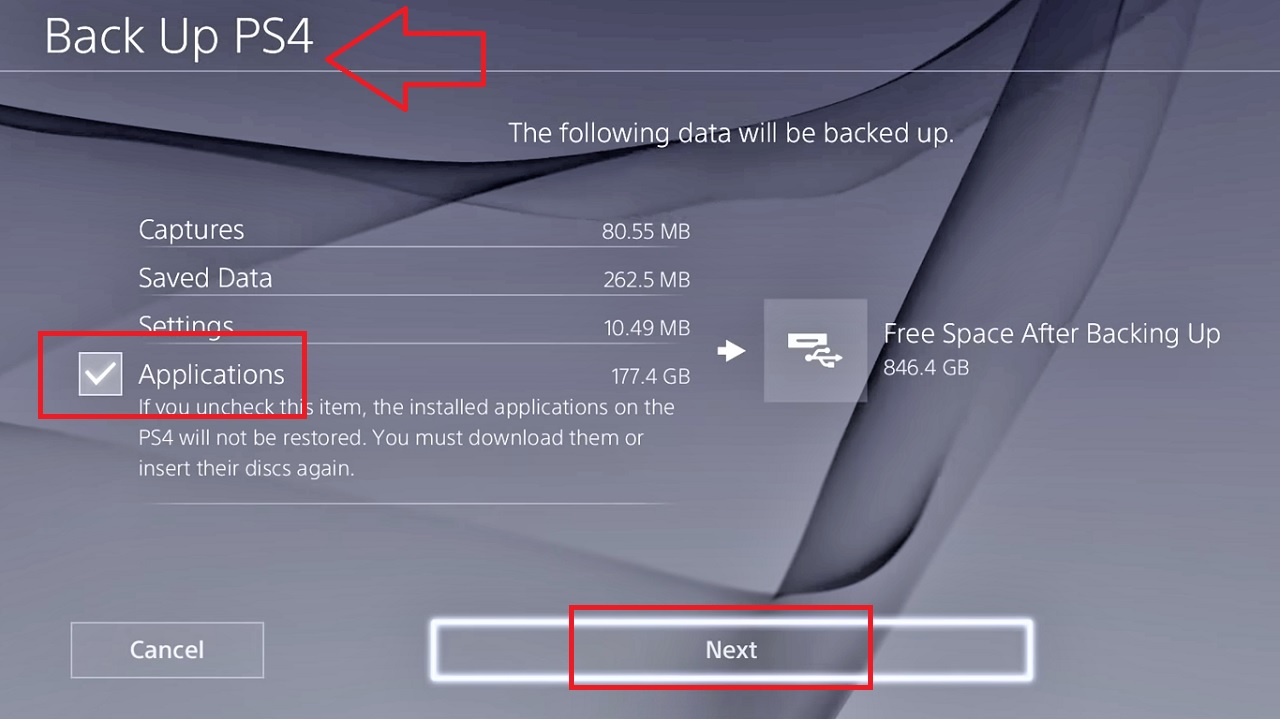 Backing Up PS4 window