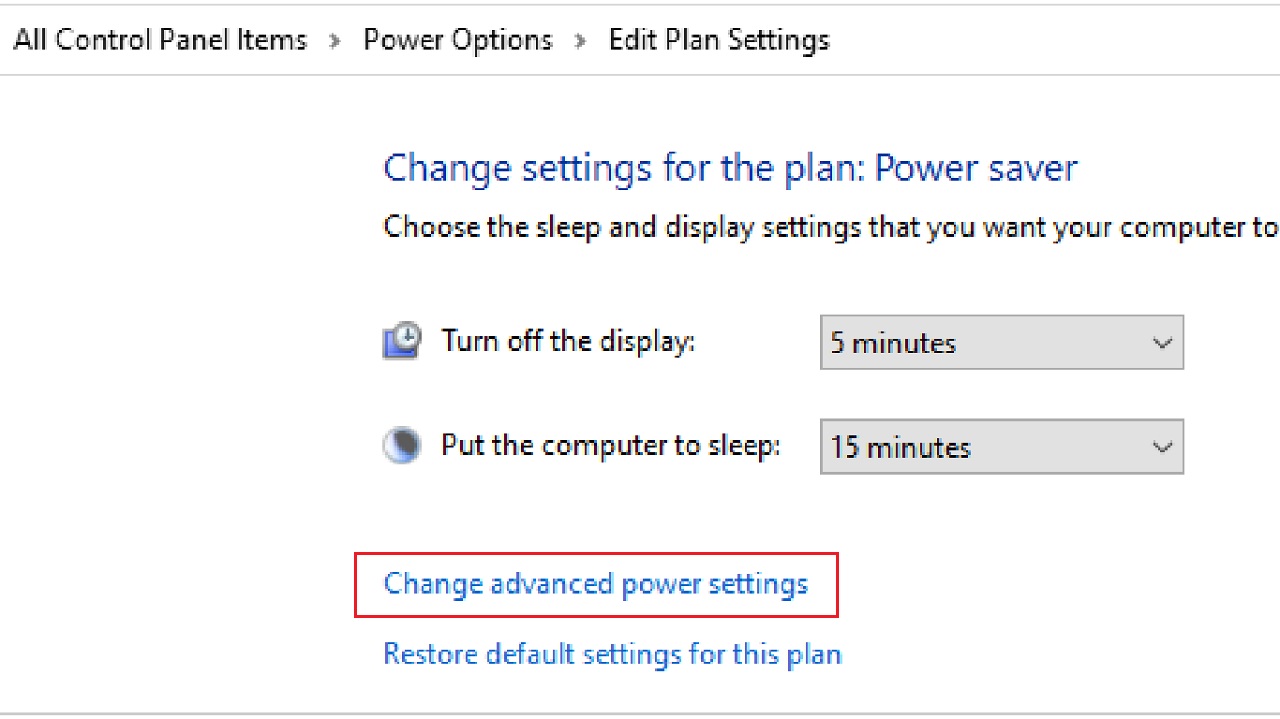 Clicking on Change advanced power settings