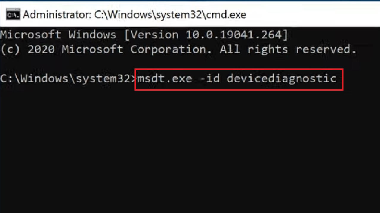 Typing in the command msdt.exe -id devicediagnostic