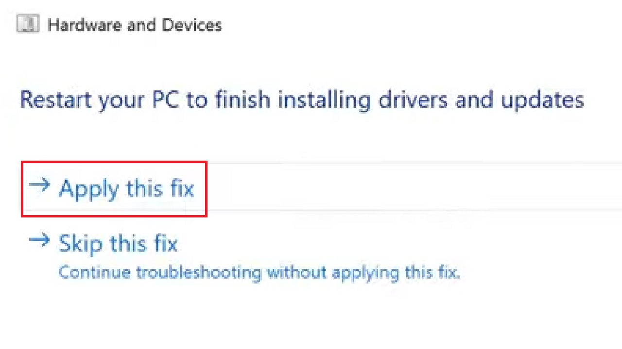 Clicking on Apply this fix