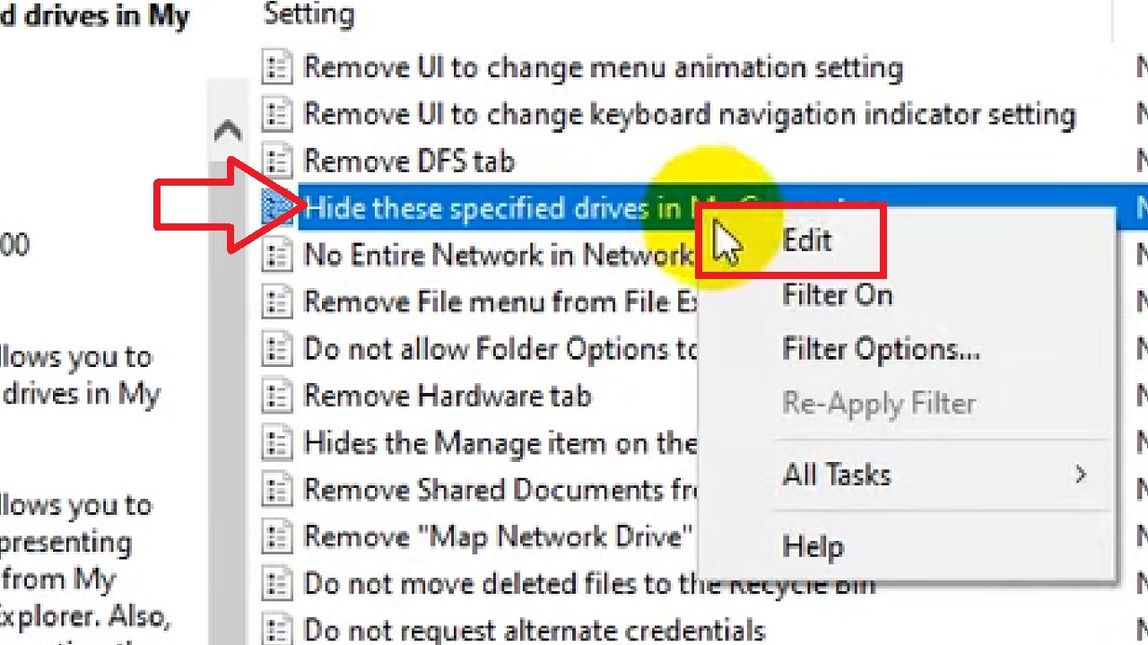 Selecting and clicking on Edit from the dropdown menu